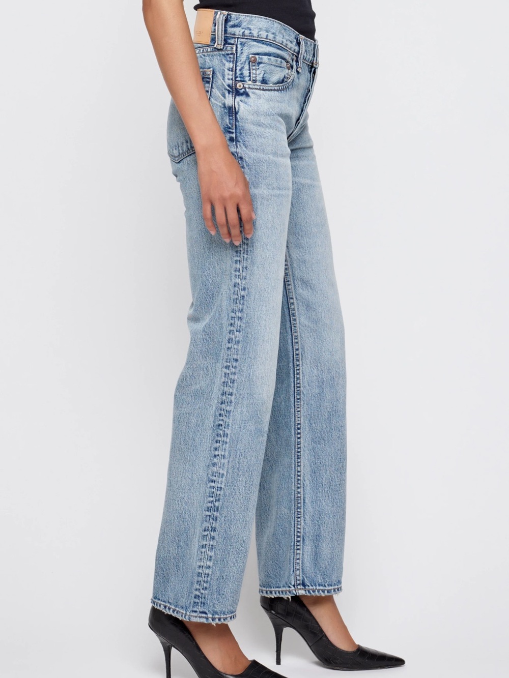 Moussy Light Blue Distressed Straight-Leg Jeans
